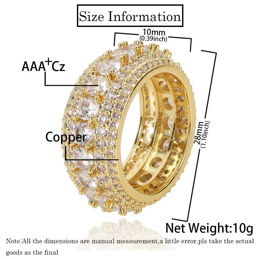 Hip Hop Rapper Rock Quality 5 Row Cubic Zirconia Cuban Rings Fashion Jewelry For Women Iced Cuban Ring Drop Shipping