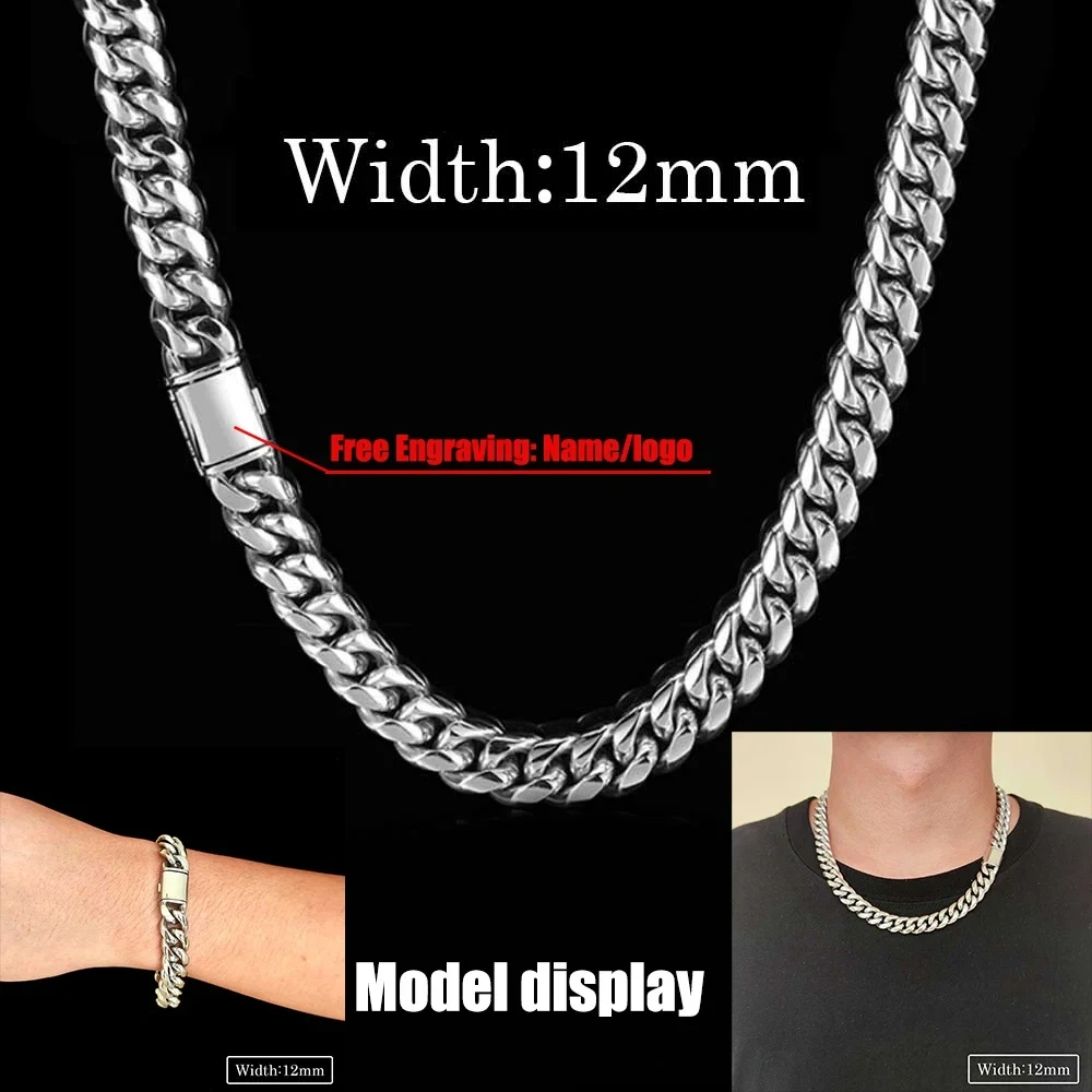 8/10/12/14MM Hip Hop Free Customizable Logo Homme Stainless Steel Jewelry Miami Cuban Chain Necklace For Men Drop Shipping