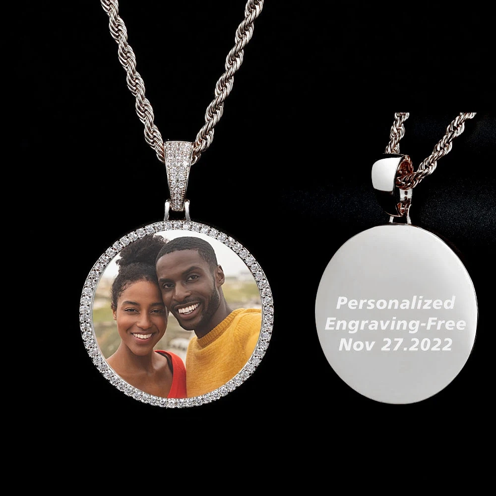 Customized Photo Necklace Men and Women Hip Hop Personalized Picture Pendant 45MM Medium Circle Charm Iced Out Free Custom Logo