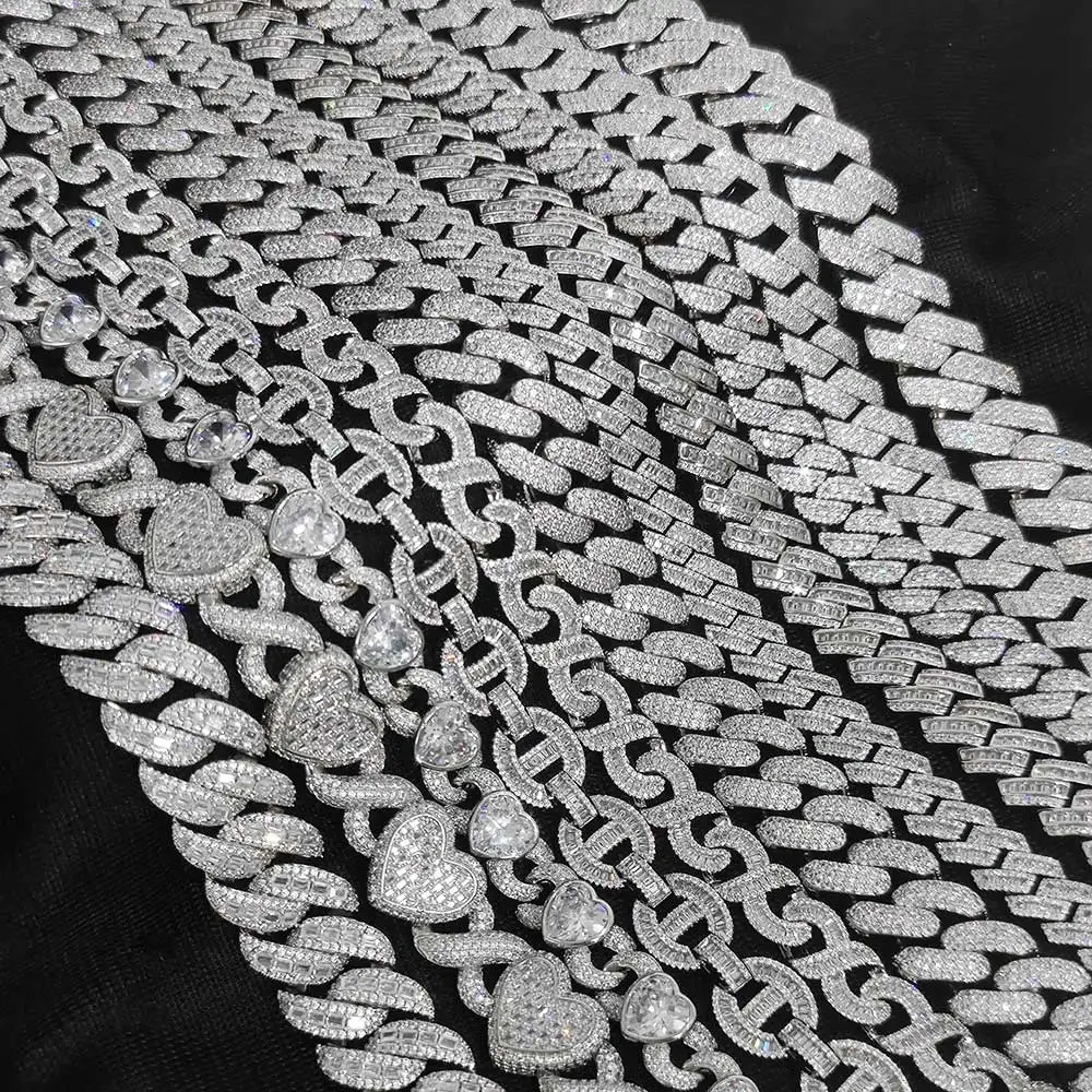 ESKEEM Women's 15mm White Gold Plated Cuban Link Choker Iced out Jewelry Bling Zircon Heart infinite Link Chain Necklace