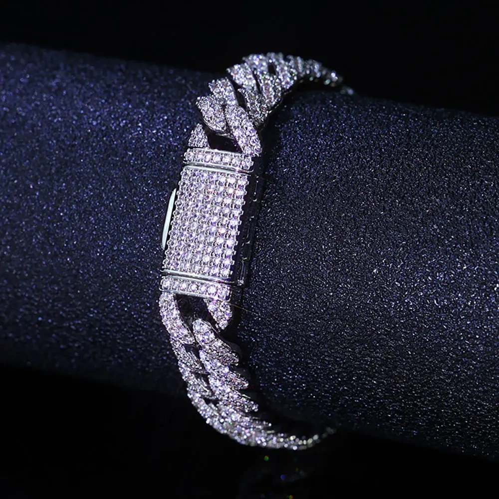 Hip Hop 10mm Iced Out Cuban Chain Bracelet Fine Jewelry Rose Gold Plated Two Color Cuban Link Necklace Women Birthday Gift