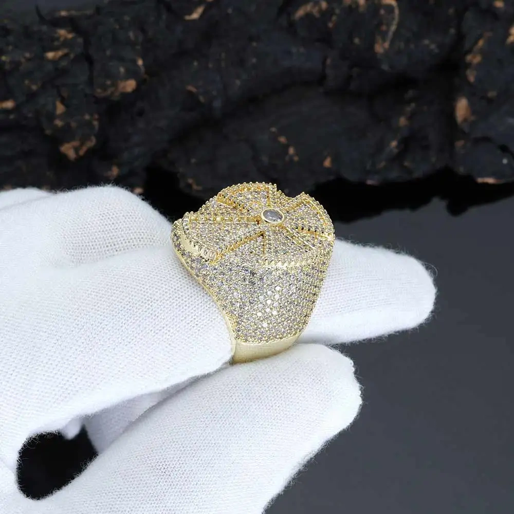 ESKEEM Fashion Iced Out Diamond Cross Ring for Men and Women Full Pave Shiny Zircon Cross Ring For Gift Hip Hop Jewelry