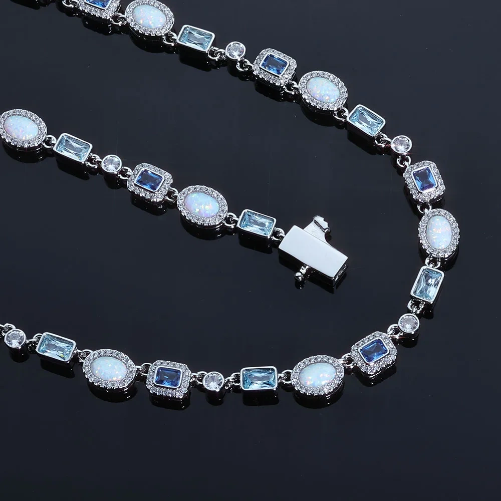 ESKEEM High Quality 6mm Iced Out Diamond Blue Bracelet Women Colorful Geometric Zircon Brass Hip Hop Fine Jewelry Gift