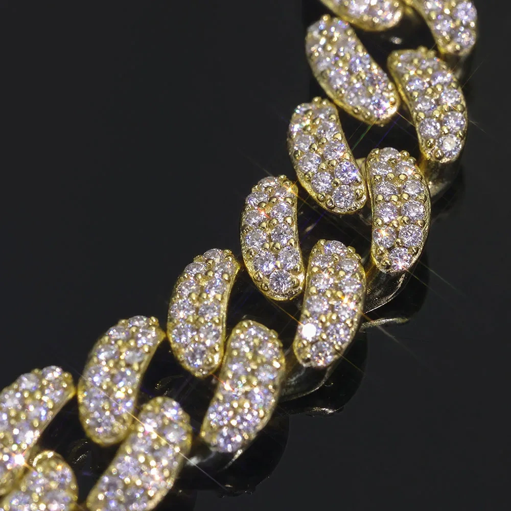 New Style Moissanite Monaco Bracelet 925 Solid Silver Full Iced Out VVS Diamond 2 Rows Cuban Link Chain Jewelry for Men Women