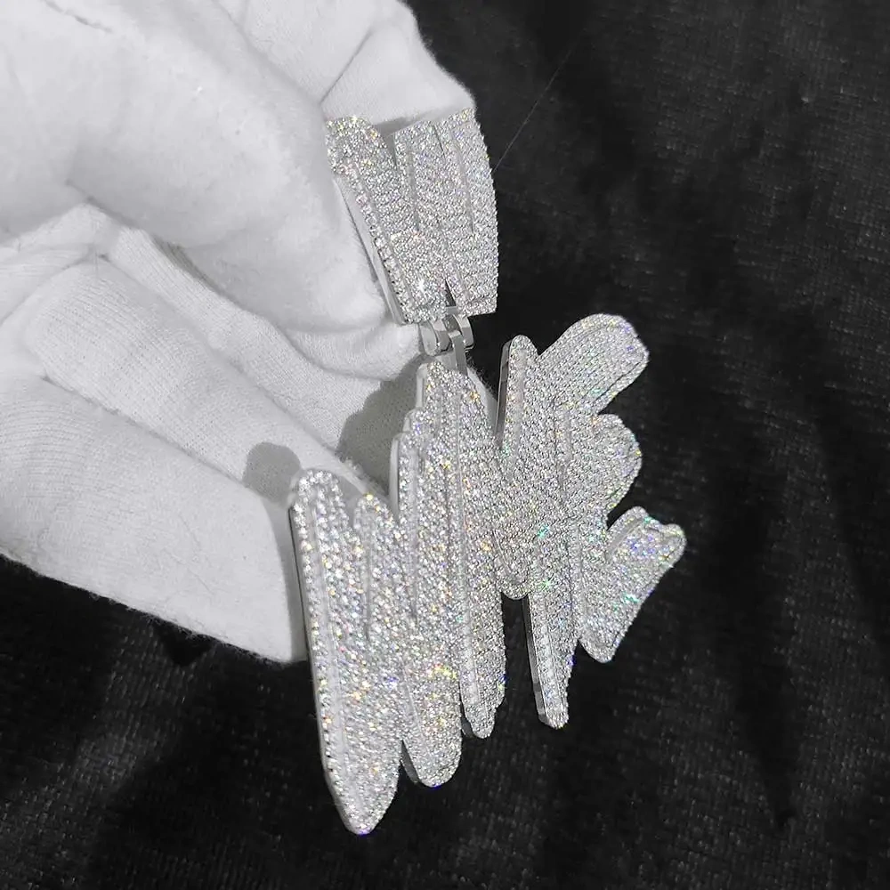 New Style Custom Moissanite Pendant Necklace 925 Sterling Silver Iced out Jewelry Custom Initial Letter Pendant For Gifts