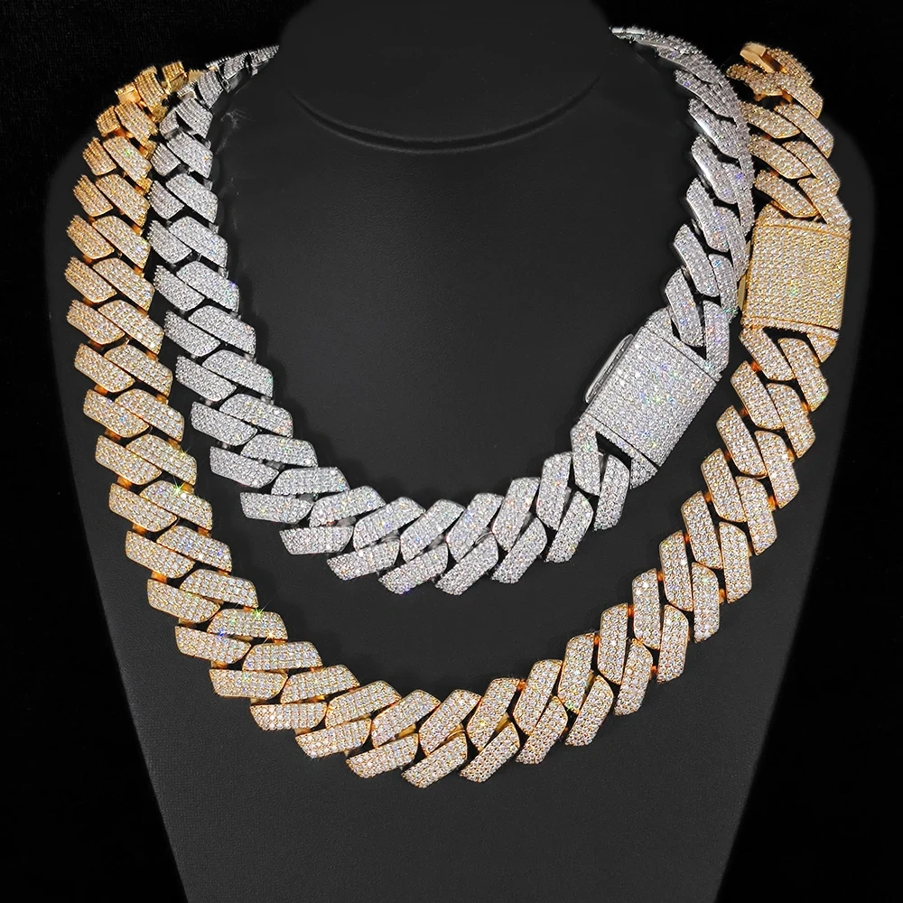 ESKEEM Men 25mm 3 Rows Chunky Iced out Cuban Link Necklace Big Heavy Miami Prong Diamond Chain Fine Jewelry