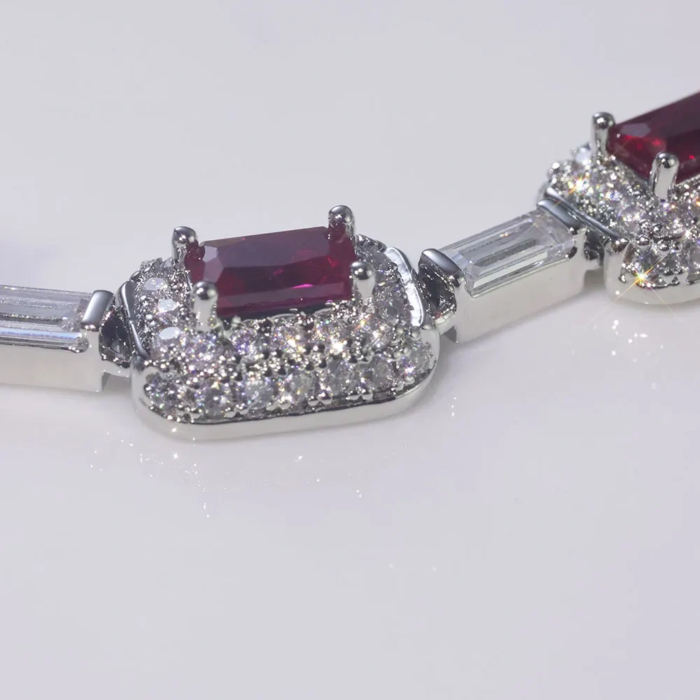 Women's Jewelry Silver Plated Red Diamond Gemstone Bracelet Micro Pave Emerald Zircon Fashion Crimson Bracelet