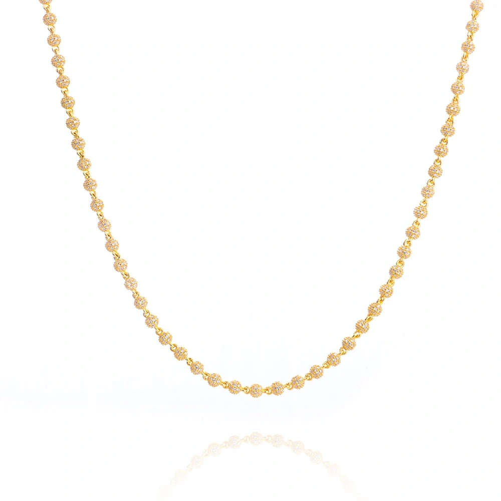 ESKEEM Hip Hop Jewelry 4mm Iced Out Diamond Bead Necklace Full Pave Cz Stone 18k Gold Plated Ball Chain Necklace for Women