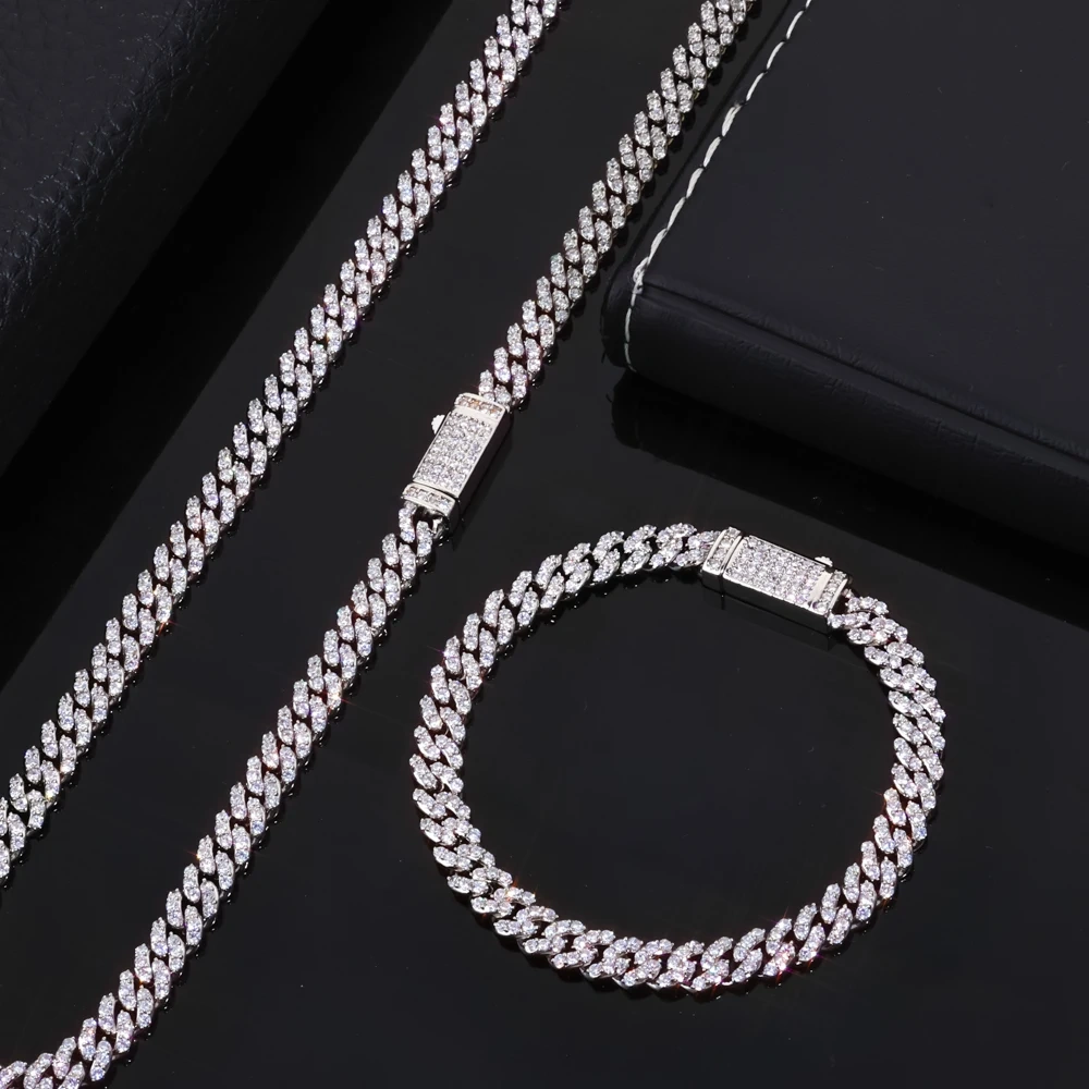 ESKEEM Hip Hop Jewelry 6mm Miami Cuban Bracelet Fully Single Row Iced Out Diamond Cuban Chain Bracelet Men Women Jewelry