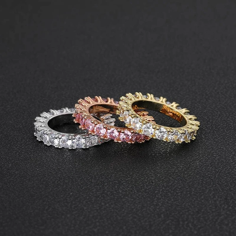 Hip Hop Rock Jewelry 4mm Iced Out Cubic Zirconia Single Row Cocktail Rings For Women Party Birthday Gift