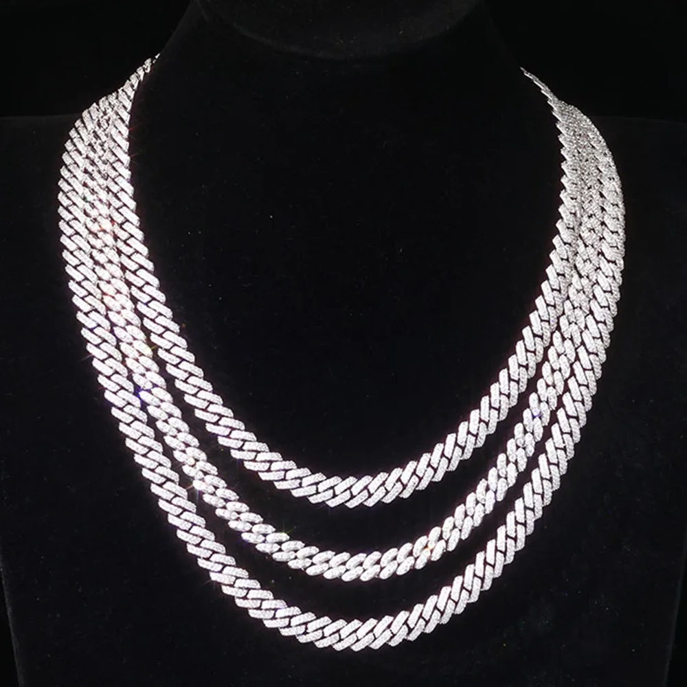 ESKEEM 8mm Iced Out Cuban Chain Full Pave Cubic Zirconia Prong Necklace for Men Hip Hop Jewelry Party Gift