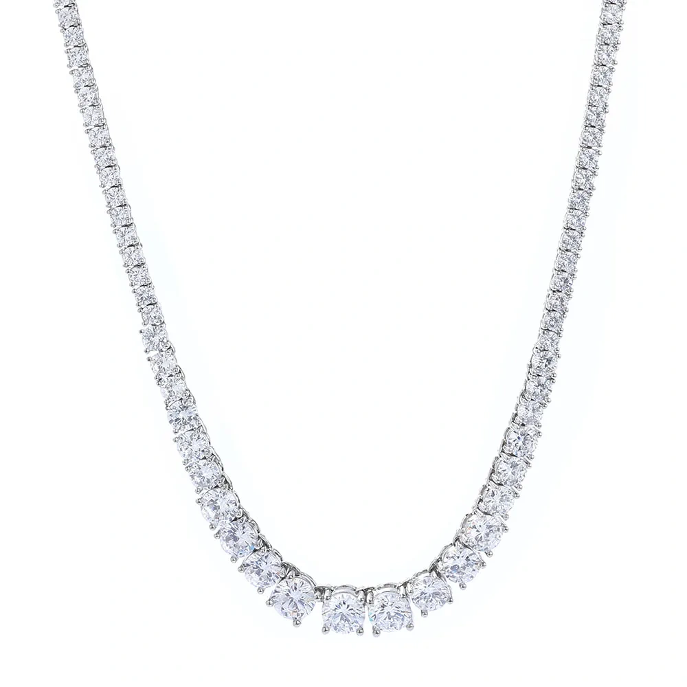 ESKEEM New Style Hiphop Jewelry 3.5mm Bling CZ Stone Silver Plated Gradient Size Tennis Chain Necklace for Women Jewelry