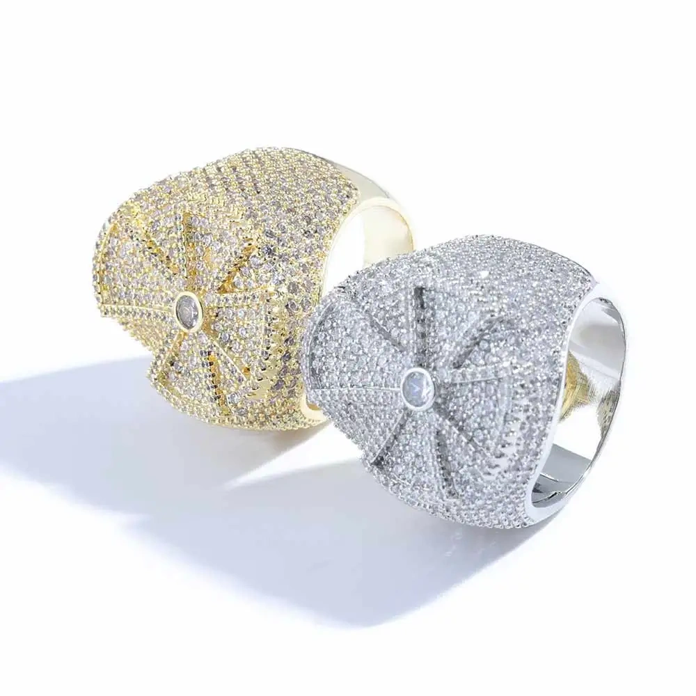 ESKEEM Fashion Iced Out Diamond Cross Ring for Men and Women Full Pave Shiny Zircon Cross Ring For Gift Hip Hop Jewelry