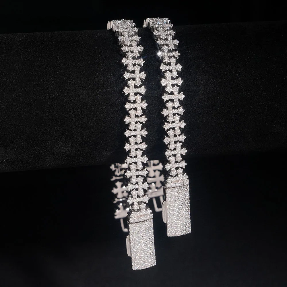 ESKEEM Moissanite Cross Chain Hip Hop Jewelry 925 Silver VVS Moissanite Bracelet for Men