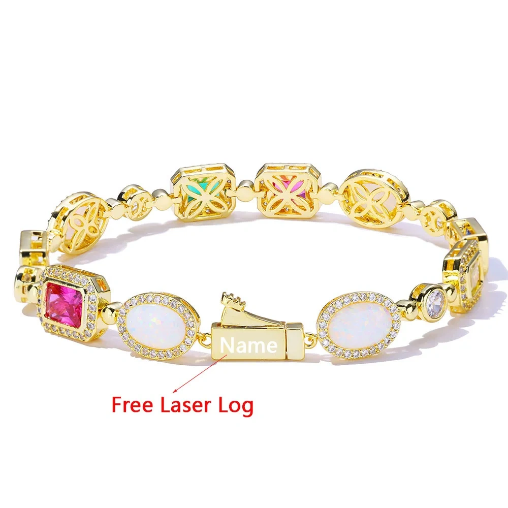 ESKEEM 6/7/10/15mm Iced Out Colorful Gemstones Chain Necklaces for Women Men Fashion Jewelry Enamel Cross Bracelet
