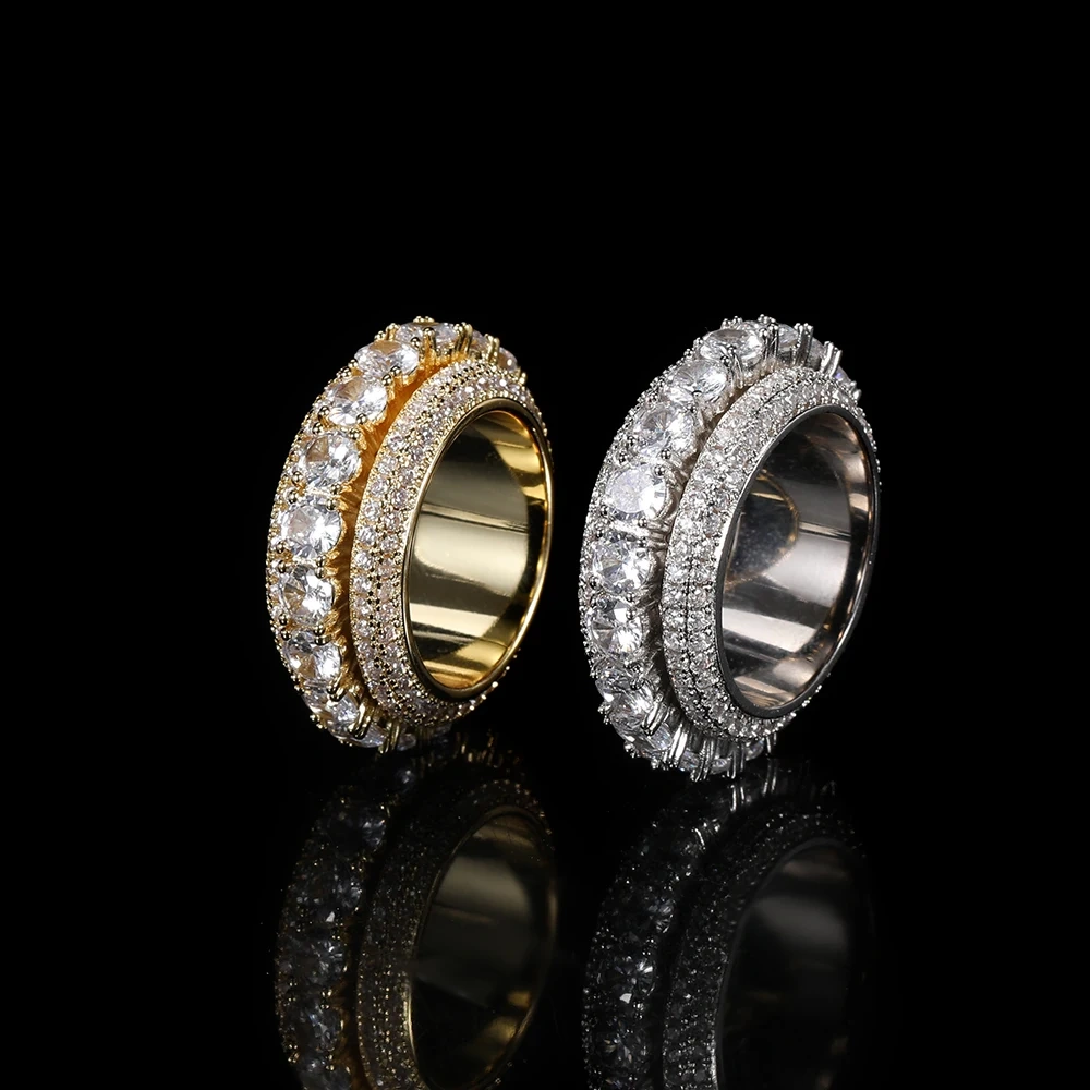 ESKEEM Hip Hop Rapper Iced Out Rotating Ring Men Cz Brass 5 Time Plated Rotating Cuban Rings for Men Jewelry