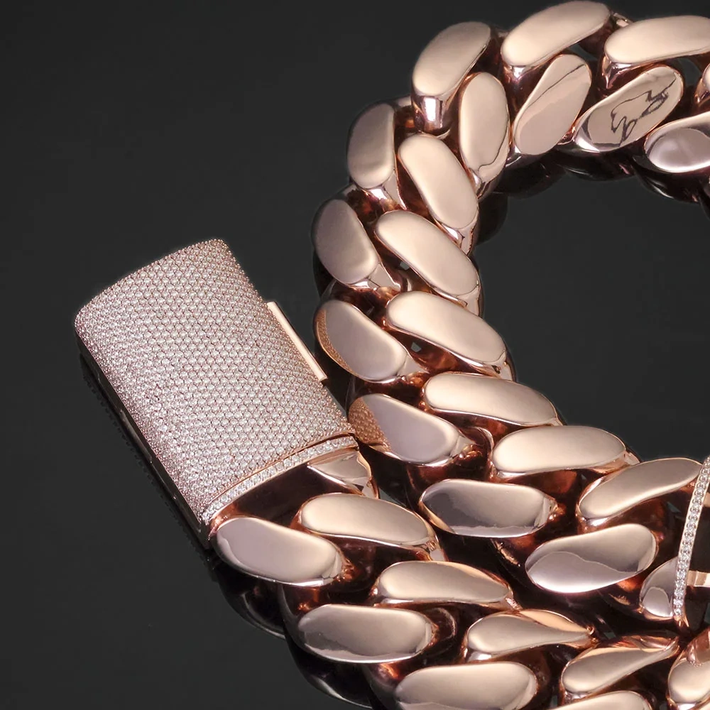 Hip Hop 30mm 40mm Chunky Heavy Chain Bling Iced CZ Clasp Bold Polishing Rose Gold Plated Miami Cuban Link Necklace