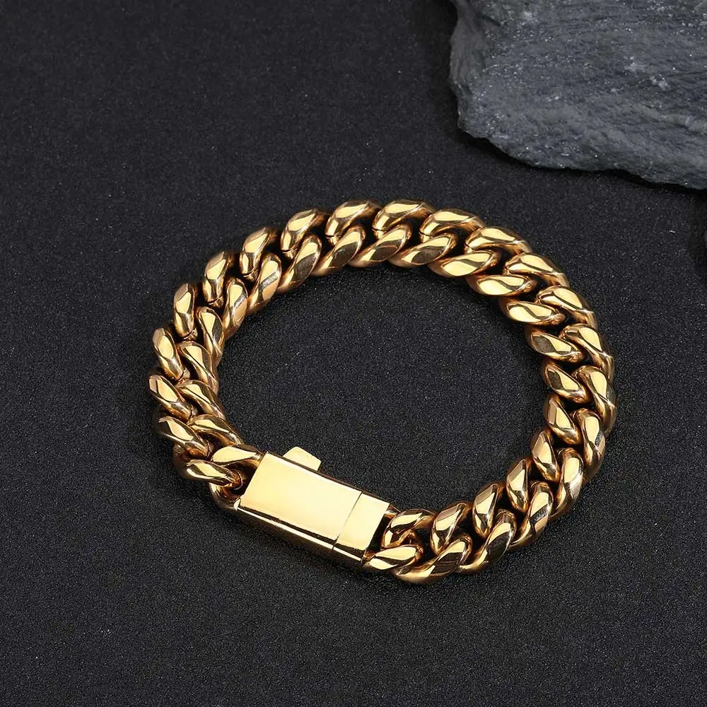 ESKEEM Drop Shipping Hip Hop Rock Jewelry Cuban Bracelet Free Custom Logo Name Miami Cuban Link Stainless Steel Bracelet For Men