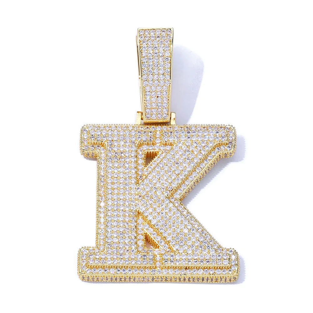 Hip Hop Jewelry Custom Name Pendant Capital 18K Gold Plated Full Iced Out Letter Pendant Necklace For Women Man