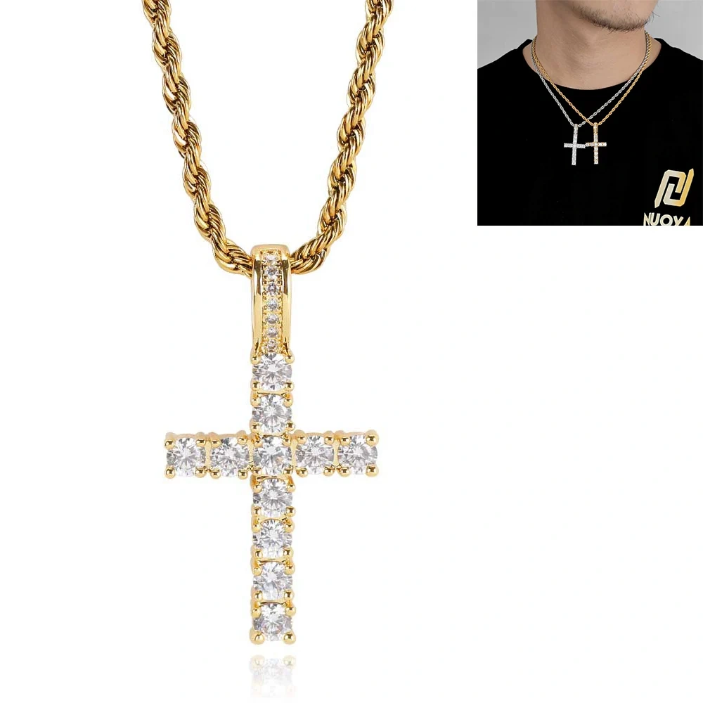 Hip Hop Jewelry Charm Women Cross Christian Jesus Bling Iced Out Copper Zircon Color Pendant Necklace