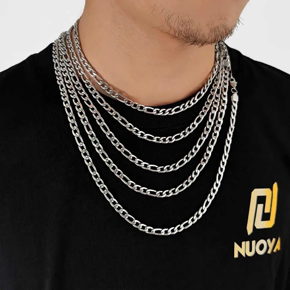 Hip Hop Fashion Wholesale 3/5mm Cuban Link Necklace Jewelry Stainless Steel Figaro Chain Men Drop shipping