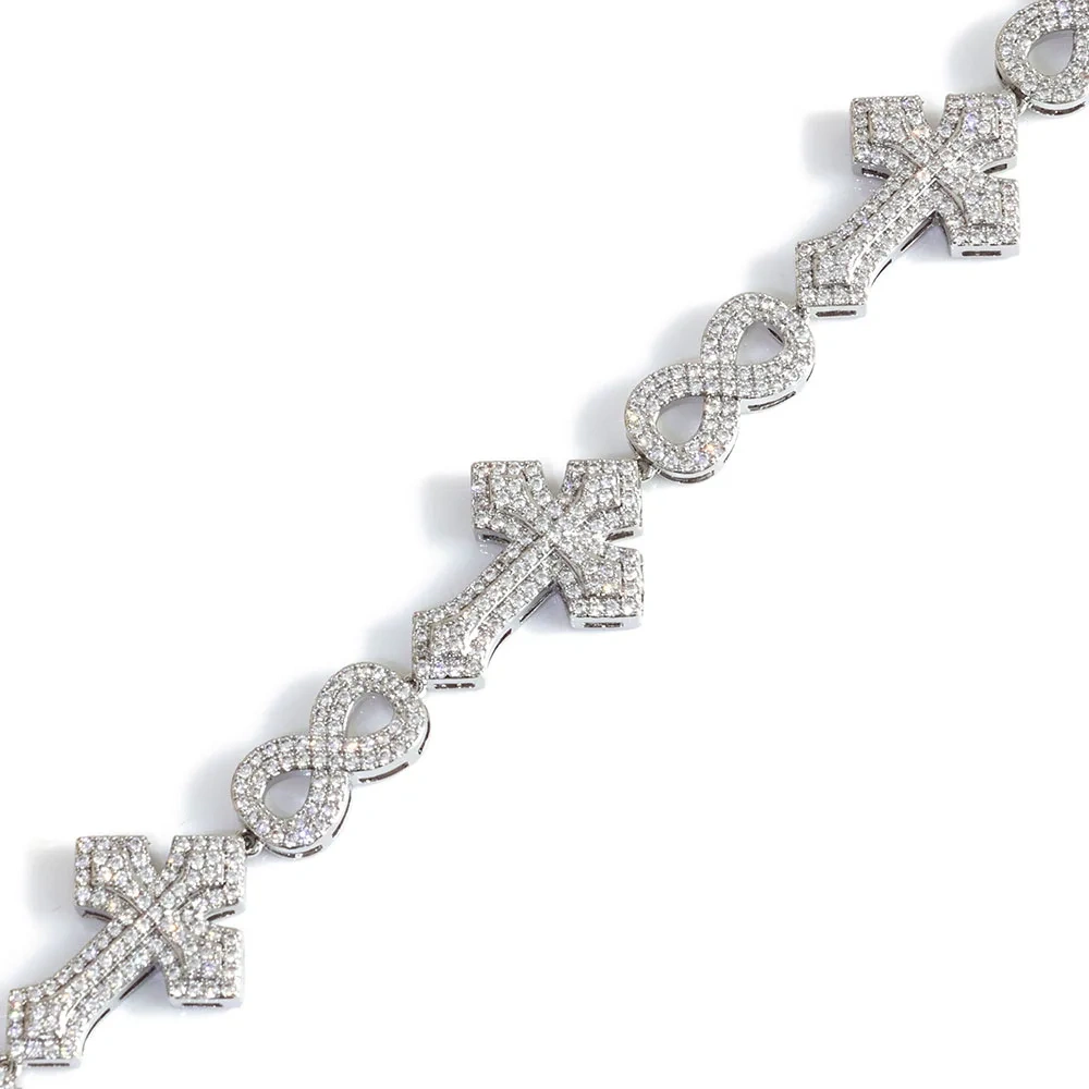 ESKEEM Luxury 8MM Iced Out Diamond Chain Bracelet Gold Plated Cross 8-Character Infinite Design Bling Zircon Fine Jewelry
