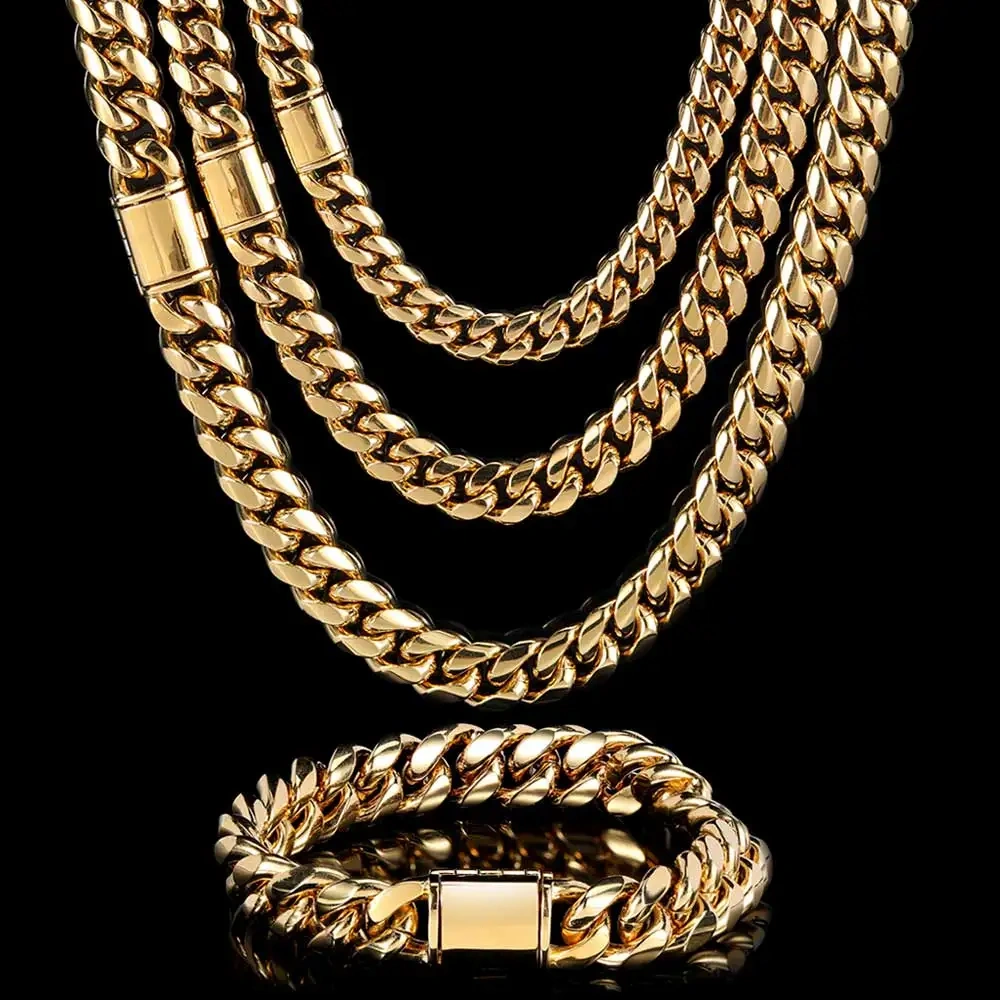 ESKEEM Hip Hop Fashion Jewelry 8/10/12/14MM PVD Plating Necklace Stainless Steel Chunky Cuban Link Chains Miami For Men Gift
