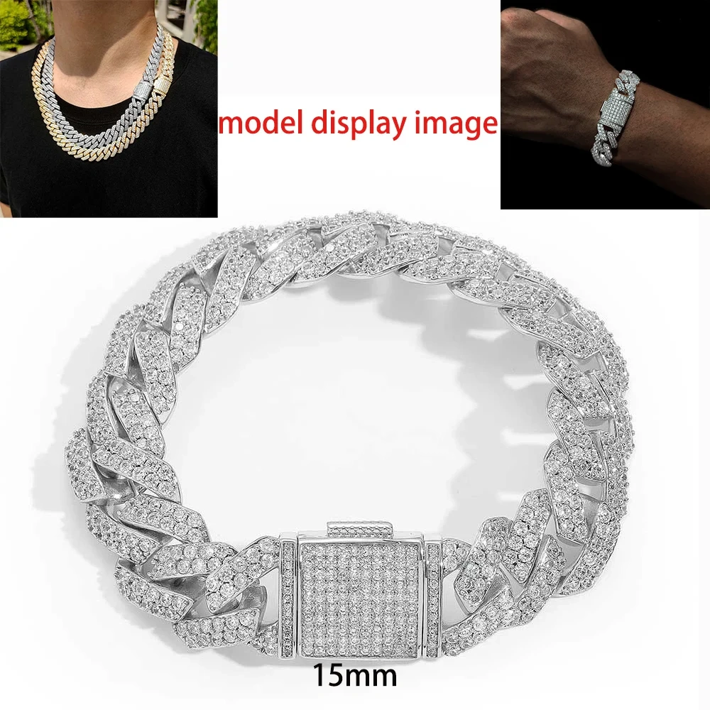 Hip Hop 925 Sterling Silver Cuban Link Necklace 10/12/14/15/20mm Iced Out Diamond Cuban Link Choker Chain Gift For Men Not Fade