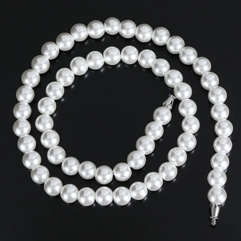 Trendy Round Beaded Pearl Men White Necklaces Wholesale Fashion High Quality Jewelry