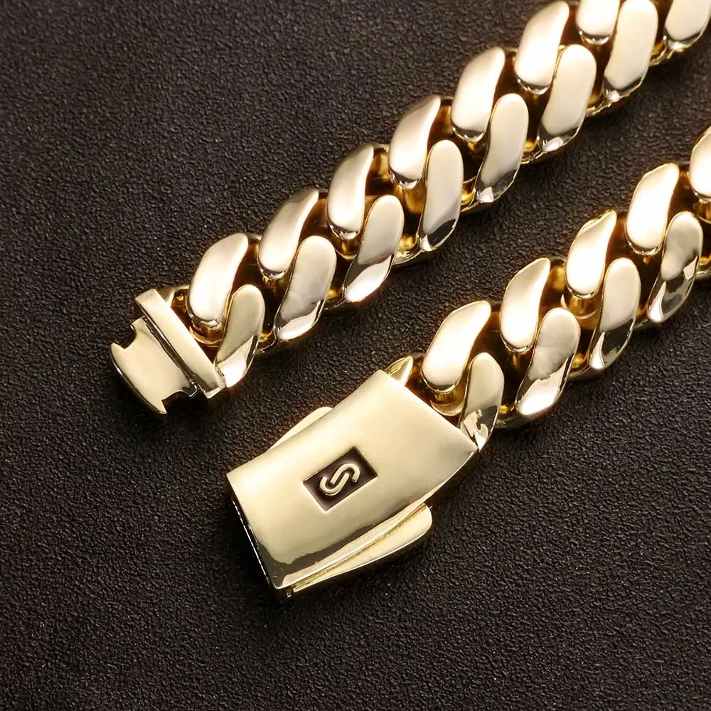 ESKEEM 20MM Monaco Bracelet Hip Hop Jewelry 14K Gold Plated Smooth Lock Bracelet Heavy Miami Cuban Chain for Men Women