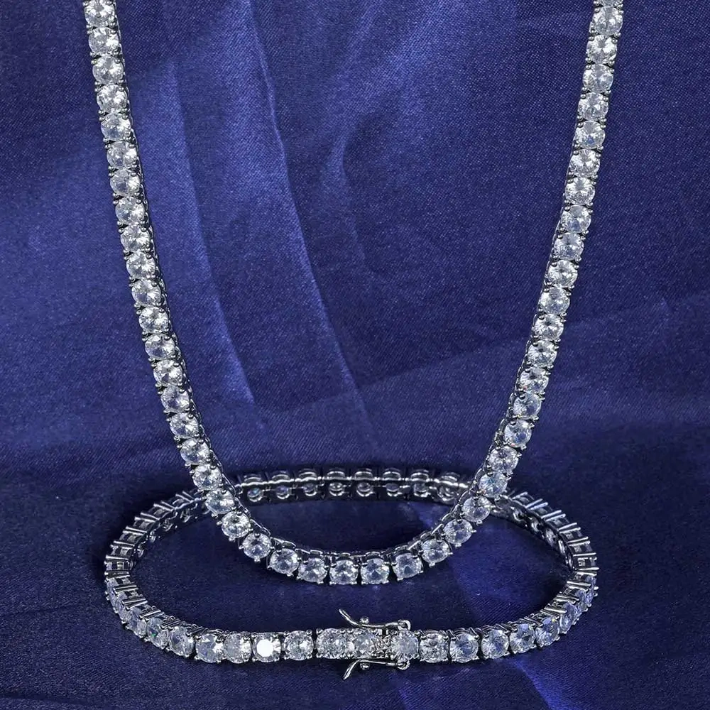 3mm Tennis Chain 1 Row Bling Zircon Copper Material Necklace Hip Hop Man and Women Iced Out Jewelry Drop shipping