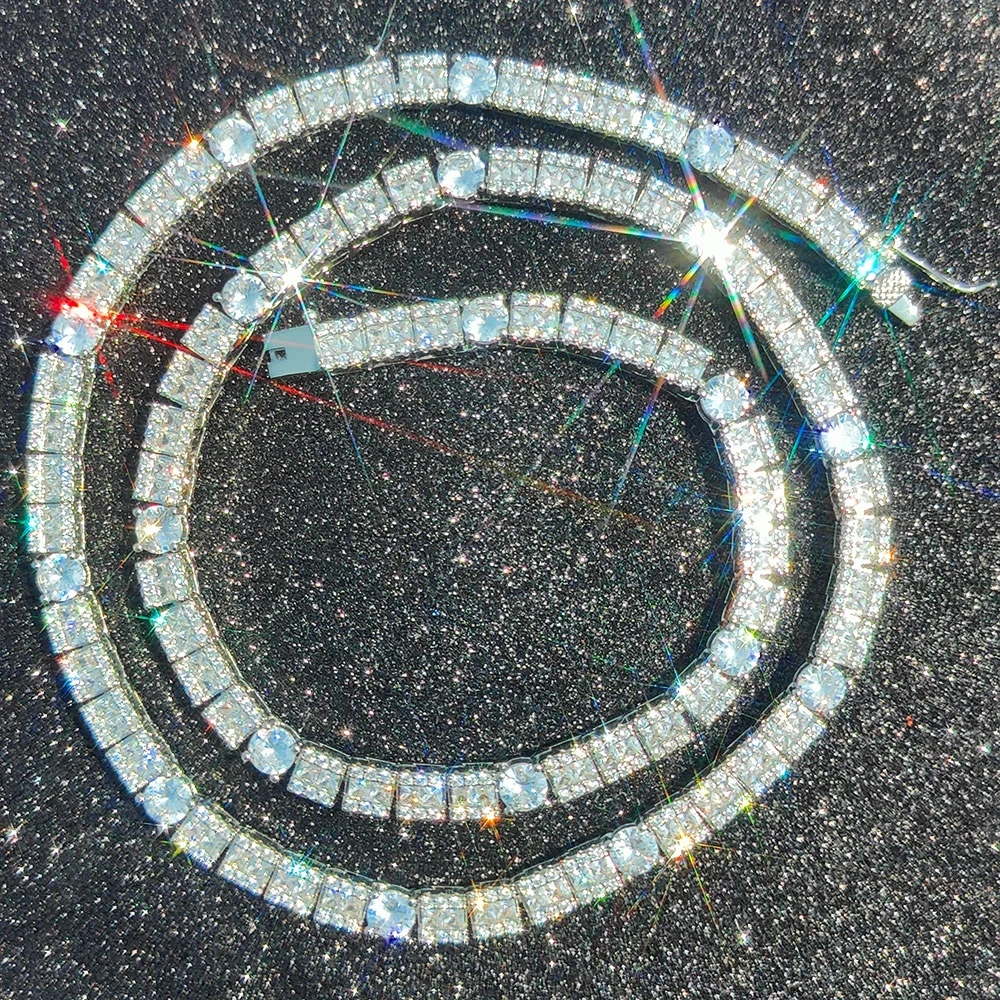 Hip Hop Jewelry 6mm Square Circle Mixed Zircon Tennis Chain Necklace Fashion Personalized Women Accessories