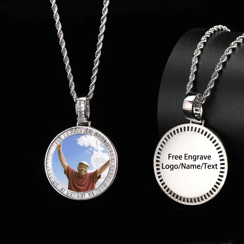 40MM Custom Photo Necklace Personalized Medallion Memory Picture Pendant T T-Shaped Zircon Hip Hop Jewelry Drop Shipping