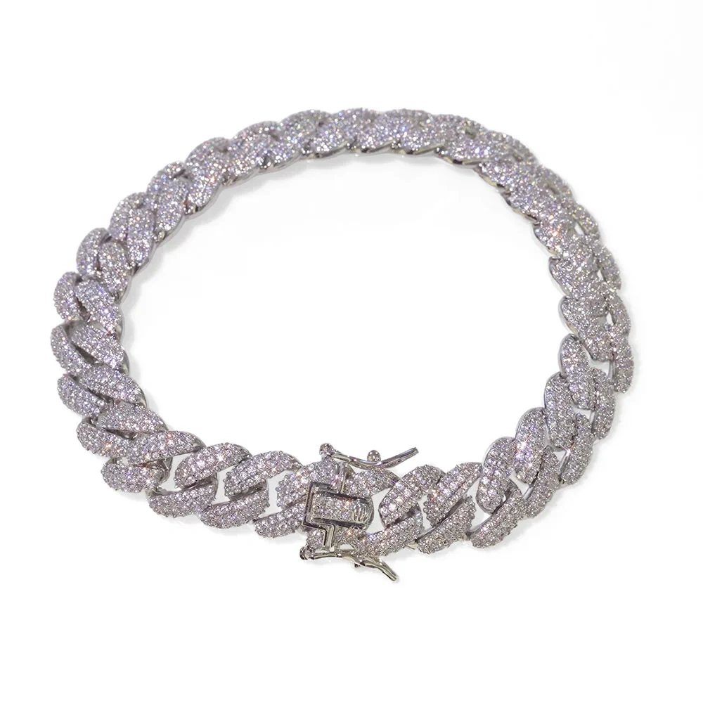 ESKEEM New Style 12mm 925 Silver Iced Out Diamond Cuban Chain Necklace Hip Hop Fine Jewelry Bling Moissanite Bracelet for Women