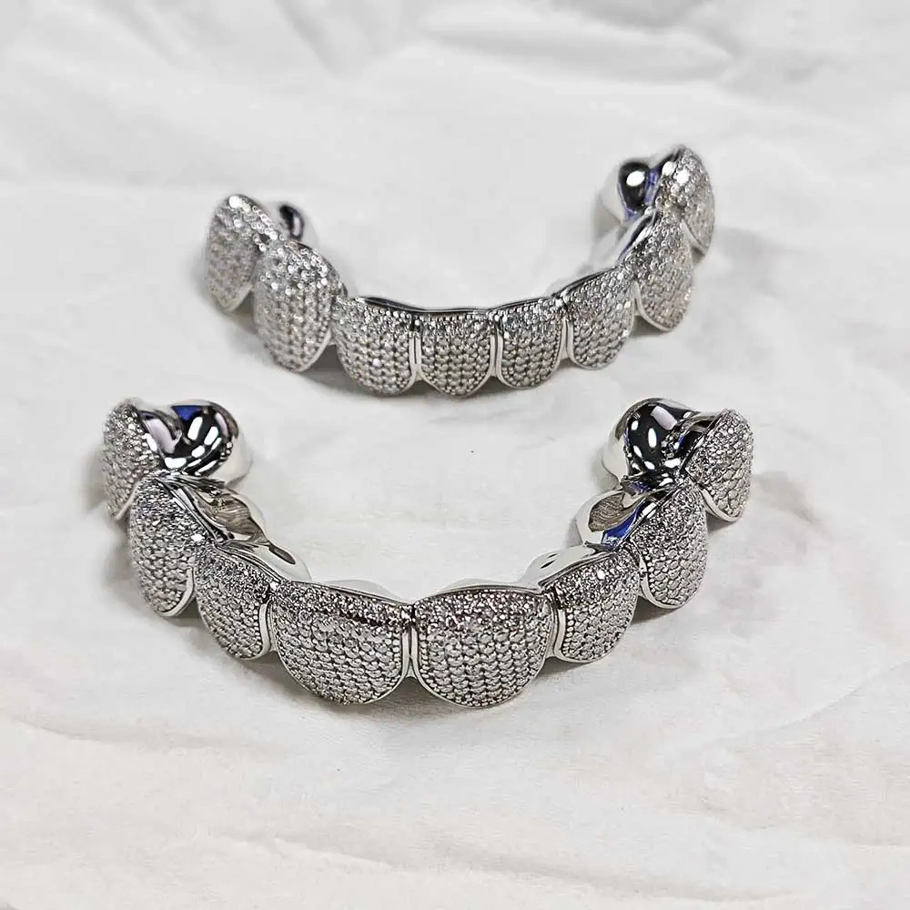 Custom Jewelry Hip Hop Flawless VVS Moissanite Grillz 8/10 Top & 8/10 Bottom 925 Sterling Silver Iced Out Teeth Grillz
