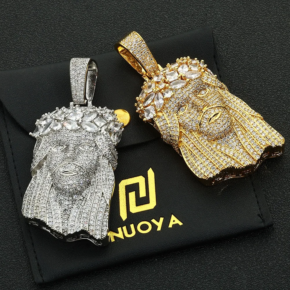 New Christian Jewelries Bling Iced Out 5A CZ Jesus Face Pendant 18k Gold Plated Jesus Head Charm Unisex Hip Hop Necklace