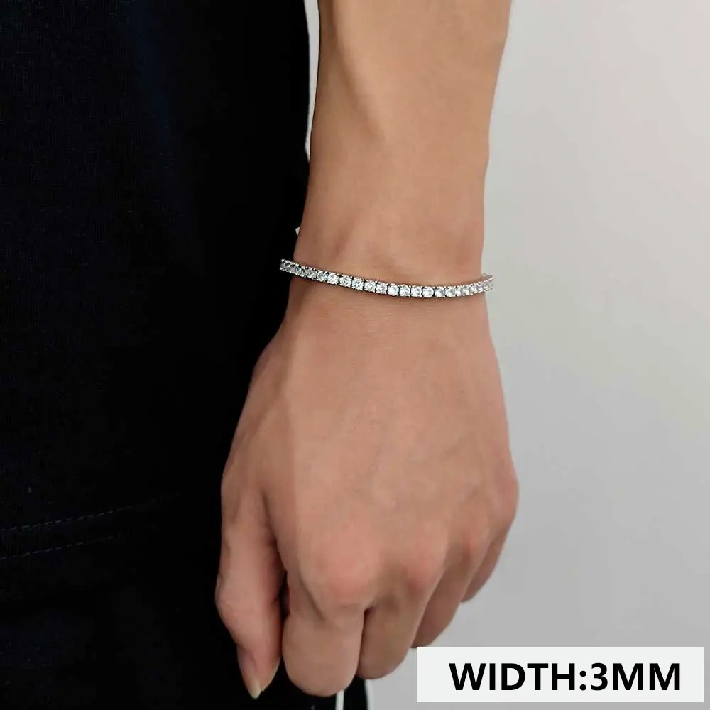 Hip Hop Bling Iced Out 3mm 4mm 5mm One Row Shine Cubic Zirconia Women Men Tennis Chain Bracelet Drop Shipping Free Laser Logo ﻿