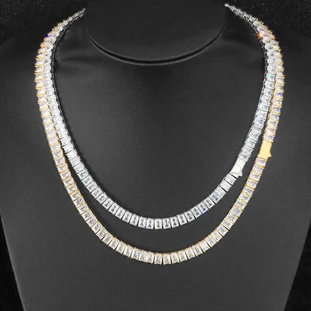 Hip Hop 6mm Iced Out Tennis Chain Necklace New Brass CZ Bling Rectangular Zircon Tennis Necklace Men Women's Drop Shipping
