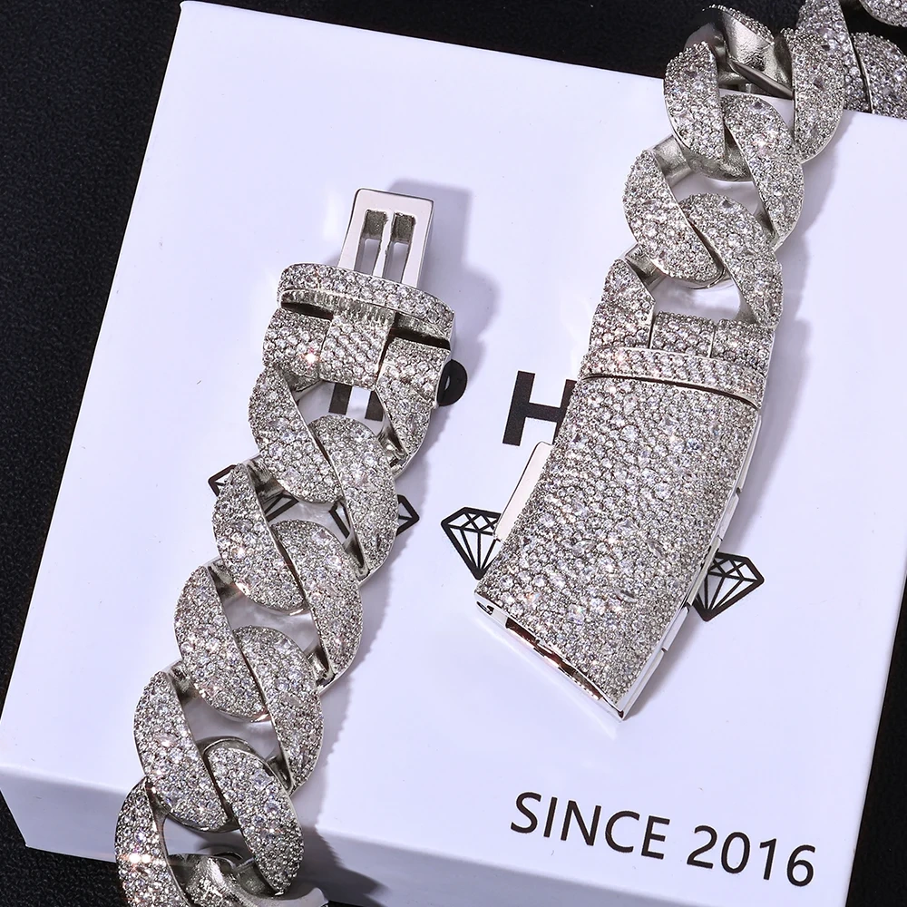 ESKEEM 925 Sterling Silver VVS Moissanite Cuban Necklace Bling Iced Out Cuban Link Chain For Men Fine Hiphop Jewelry