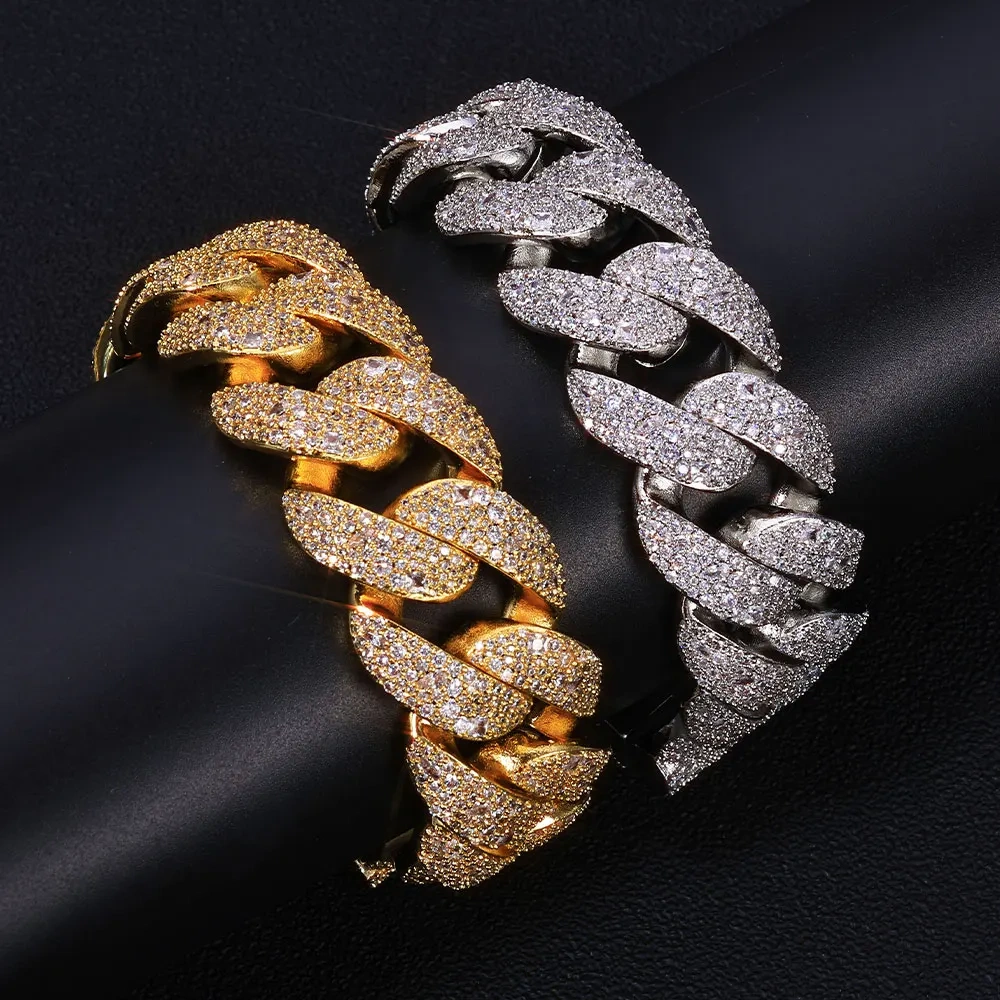 ESKEEM Hip Hop Jewelry 22mm Miami Cuban Bracelet Fully Iced Out Mixed-cut Round and Irregular-shaped Diamonds Chain