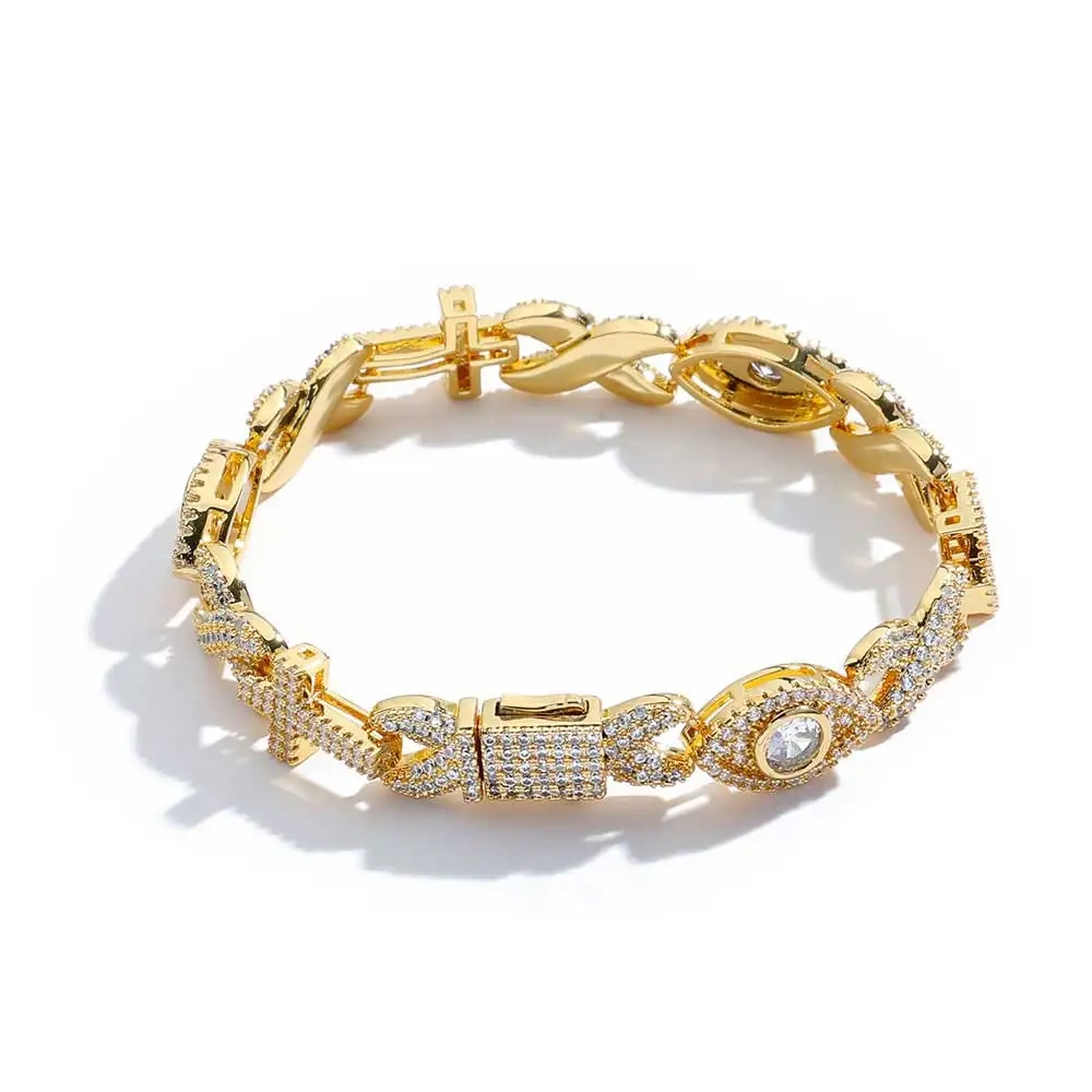 Fine Jewelry Devil Eye Jewelry 8mm Hip Hop Rock Infinite Cross Cuban Link Chain Bracelet Iced Out CZ Bling Women Bracelets