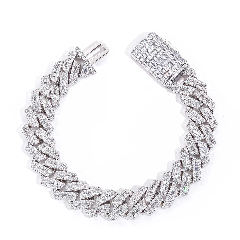ESKEEM New Arrived Iced Out Rectangle Diamond Cuban Necklace Mix Prong Setting CZ Cuban Link Chain Hip Hop Jewelry