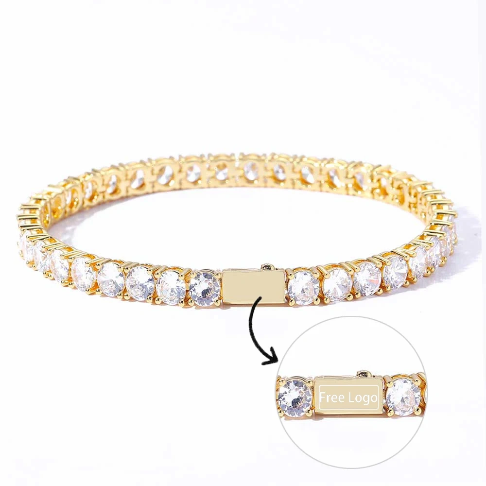 Hip Hop Bling Iced Out 3mm 4mm 5mm One Row Shine Cubic Zirconia Women Men Tennis Chain Bracelet Drop Shipping Free Laser Logo ﻿