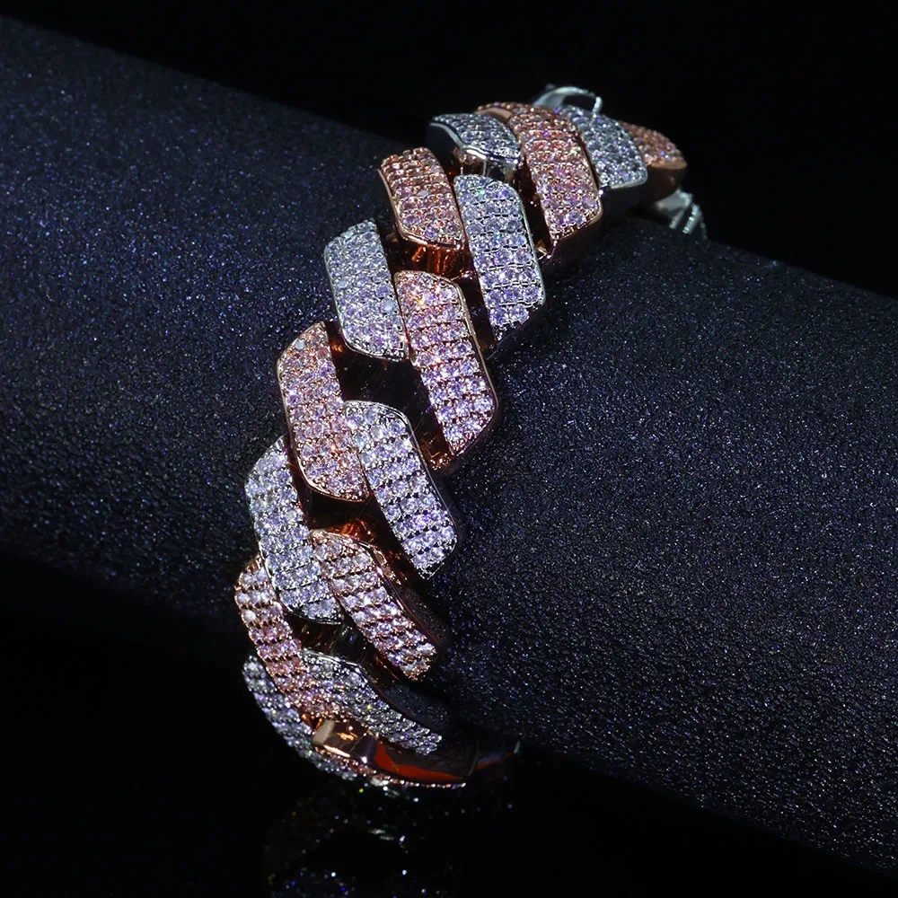 Hip Hop Jewelry 15/20mm 2/3 Row Chunky Cuban Link Iced Out Zirconia Fashion Rock Rapper Bracelet