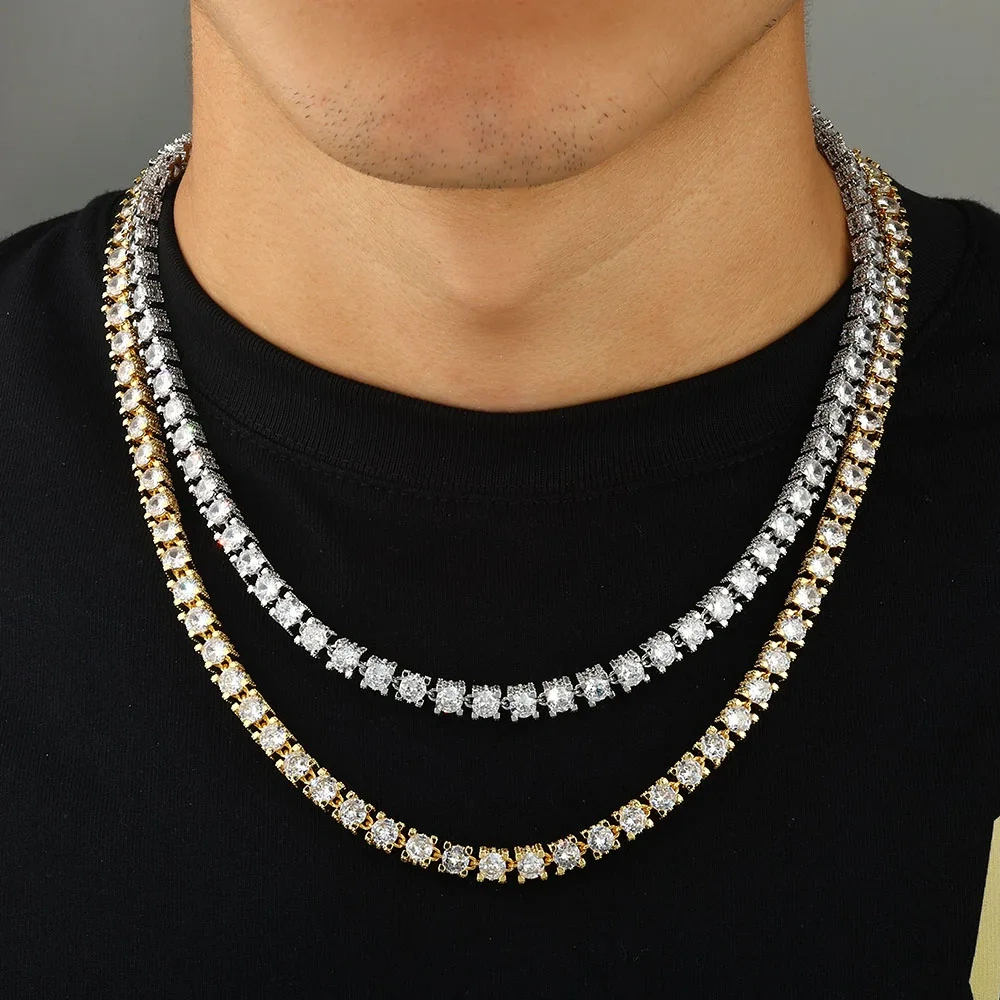 Hip Hop Jewelry Sparkly 6mm Tennis Chain Side Studded With Diamond Iced 5mm-Zircon Clasp Locker Tennis Necklace