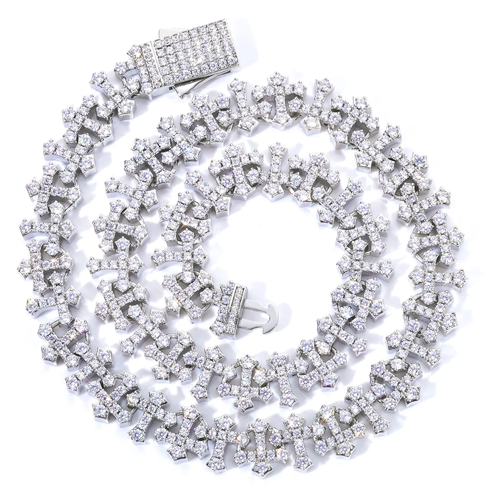ESKEEM Iced Reversed Cross Chain Necklace for Women Men Cubic Zirconia Necklaces with Box Spring Clasp Fashion Jewelry for Gift
