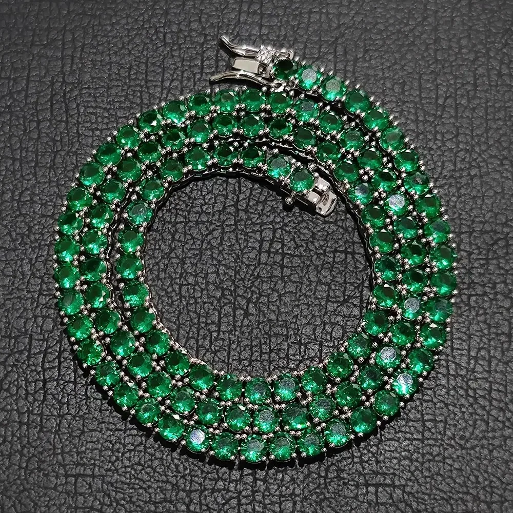 Hip Hop Bling Iced Out Tennis Chain Mens Women 4mm 1 Rows Custom Green Pink Jewelry Cubic  Zirconia Tennis Chain Necklace