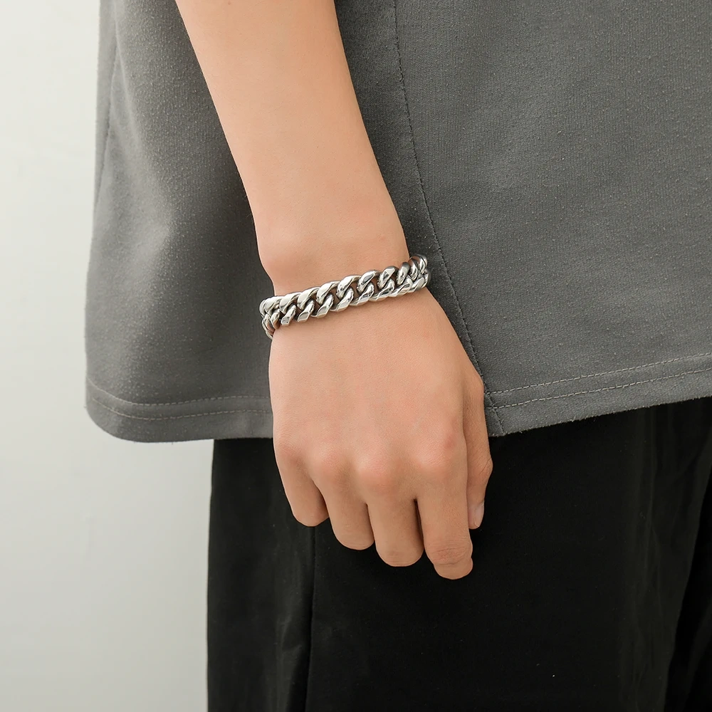 Hip Hop Jewelry Stainless Steel Bracelet Personalized Big Clasp High Polish Quality Cuban Chain Bracelet