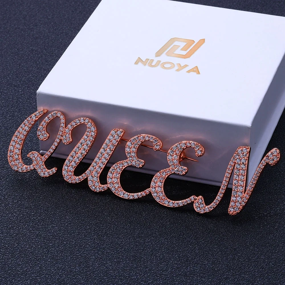 Personalized Custom Rose Gold Color Handmade Full Iced Legacy Letters Name Pin Brooch Women Fashion Sorority Jewelry Gift