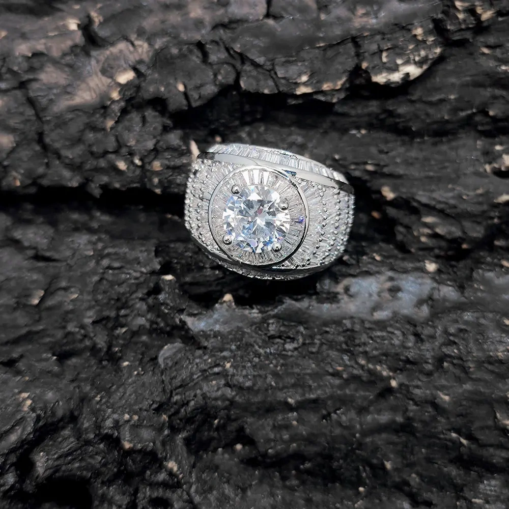 925 Sterling Silver Moissanite Ring D VVS Geometric Baguette Iced Out Ring with GRA  Hip-Hop Jewelry